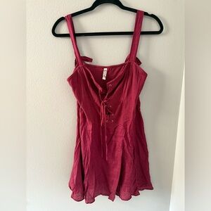 Free People Red Lace-Up Dress